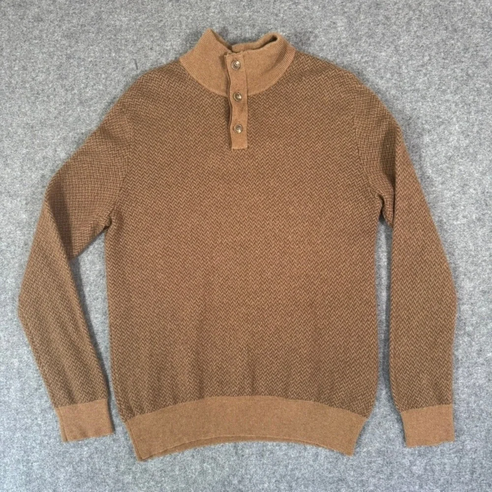 VTG Polo Ralph Lauren Mens Brown Herringbone Merino Wool Mock Neck Sweater Large